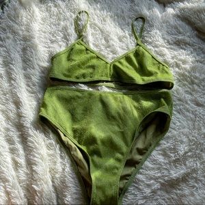 Prettylittlething green sparkle 2 piece